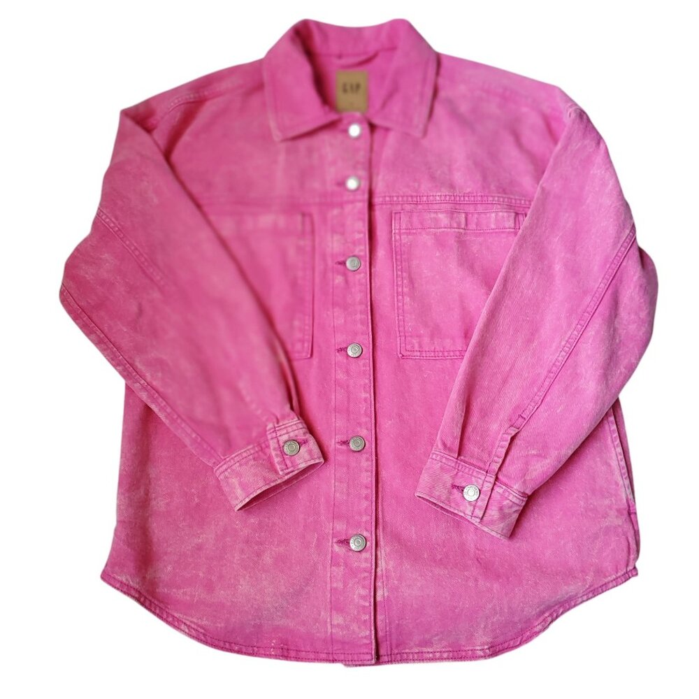 Gap Denim Utility Shirt Jacket with Washwell Color Pink Size Small
